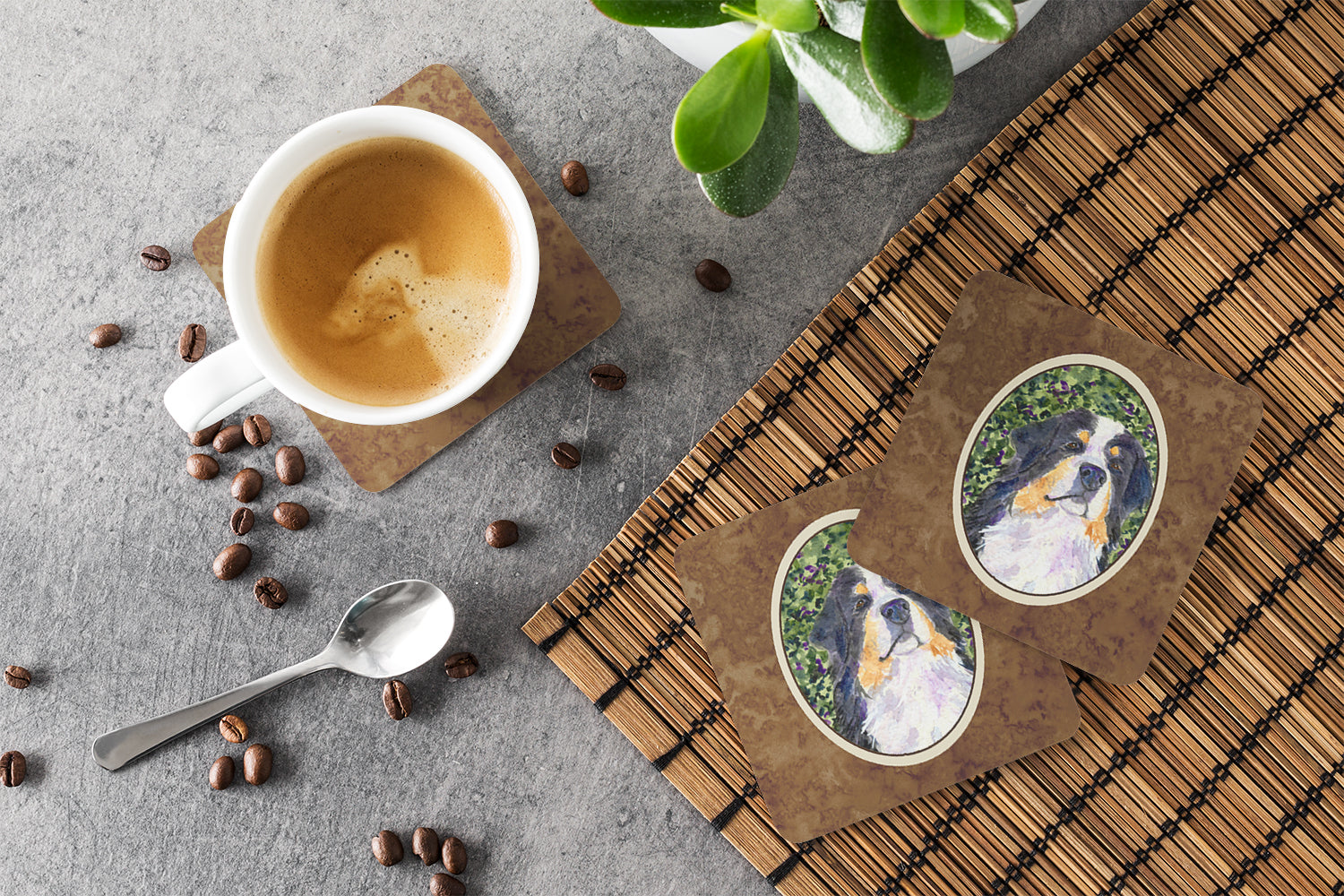 Bernese Mountain Dog Foam Coasters Set of 4 Cup Coasters for Indoor Outdoor, Tabletop Protection, Anti Slip, Mouse pad Material