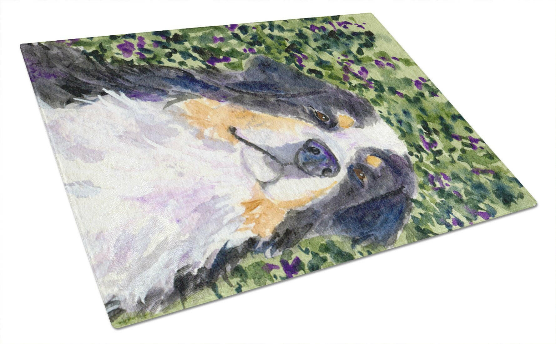 Bernese Mountain Dog Cutting Board Tempered Glass Kitchen Cutting Surface, Heat Resistant Chopping, Non-Slip Feet, Food Prep & Serving