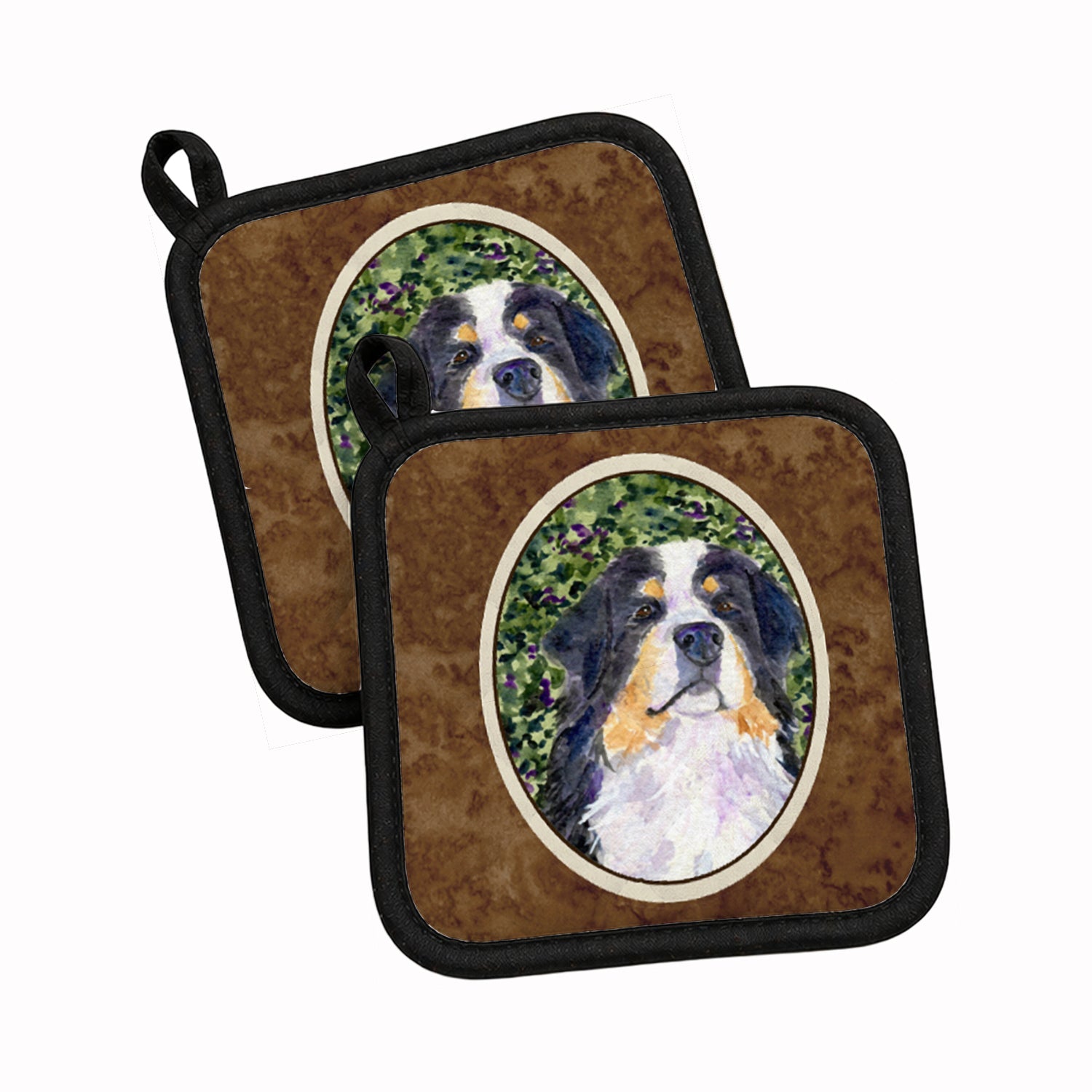 Bernese Mountain Dog Pot Holder Set of 2 Heat Resistant Quilted Hot Pads 7.5 x 7.5 Inch, Insulated Kitchen Trivets for Cooking & Baking
