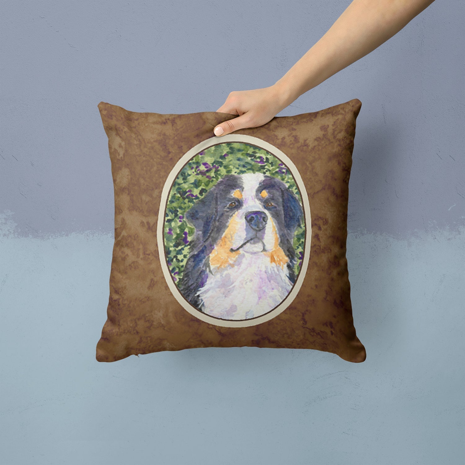 Bernese Mountain Dog Decorative Throw Pillow 14x14 Indoor Outdoor Accent Cushion, Fabric Cover with Insert for Sofa, Bed, Porch & Living Room