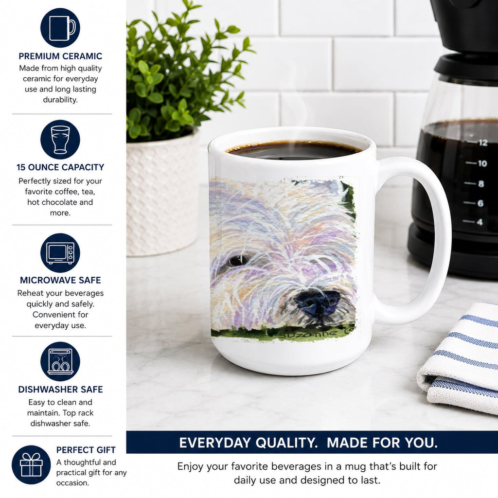 Westie Ceramic Coffee Mug 15 oz Decorative Large C Handle Mug Cup for Tea, Cocoa Hot Chocolate