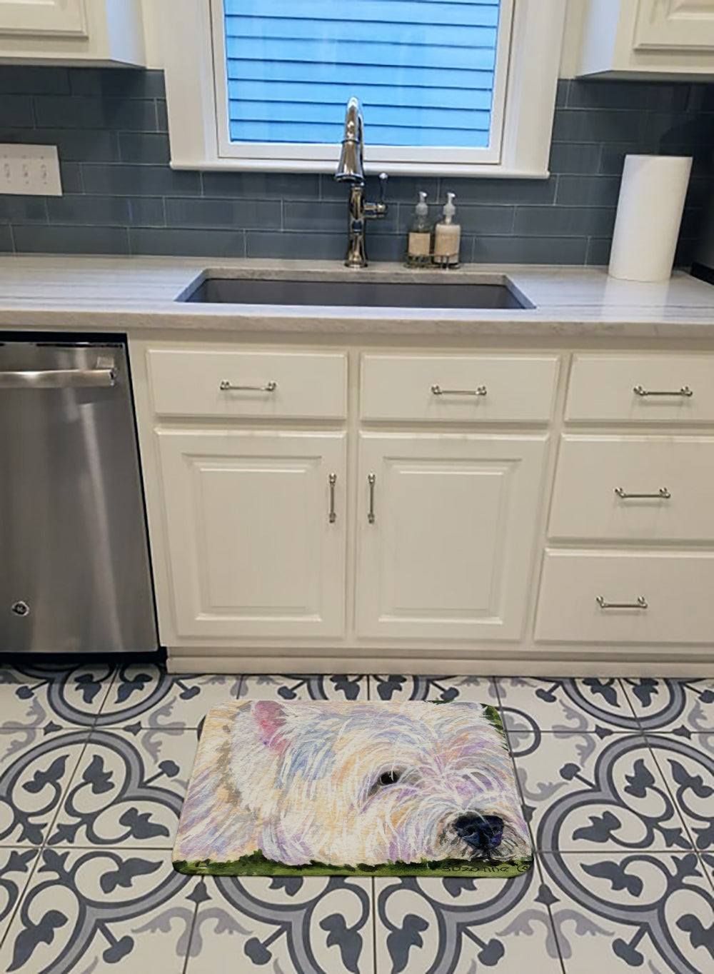 Westie Memory Foam Kitchen Mat Machine Washable Anti-Fatigue Cushion Comfort Bath or Kitchen Rug