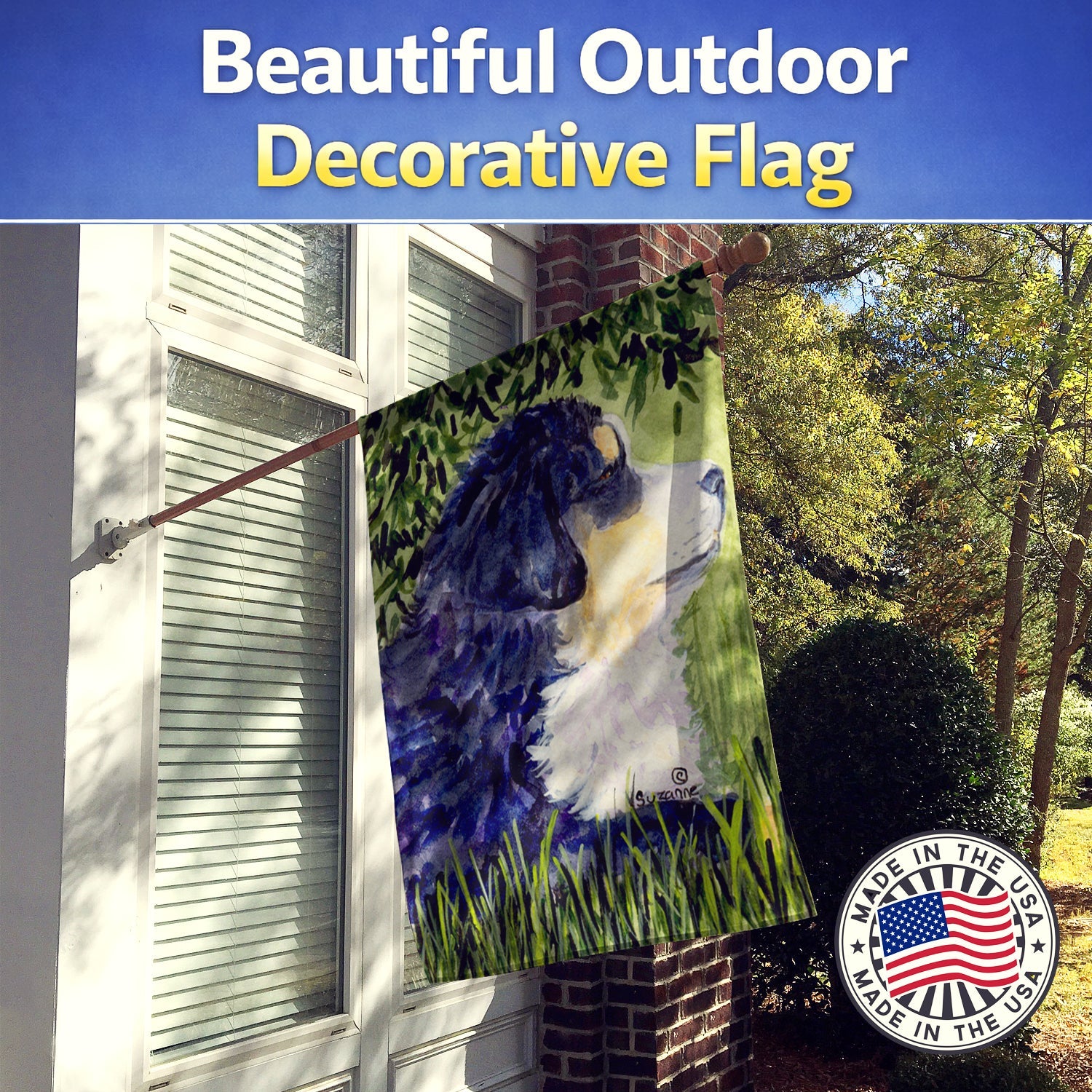 Bernese Mountain Dog House Flag 28x40 Porch Sleeve Pole Decorative Outside Yard Banner Artwork Wall Hanging, Polyester