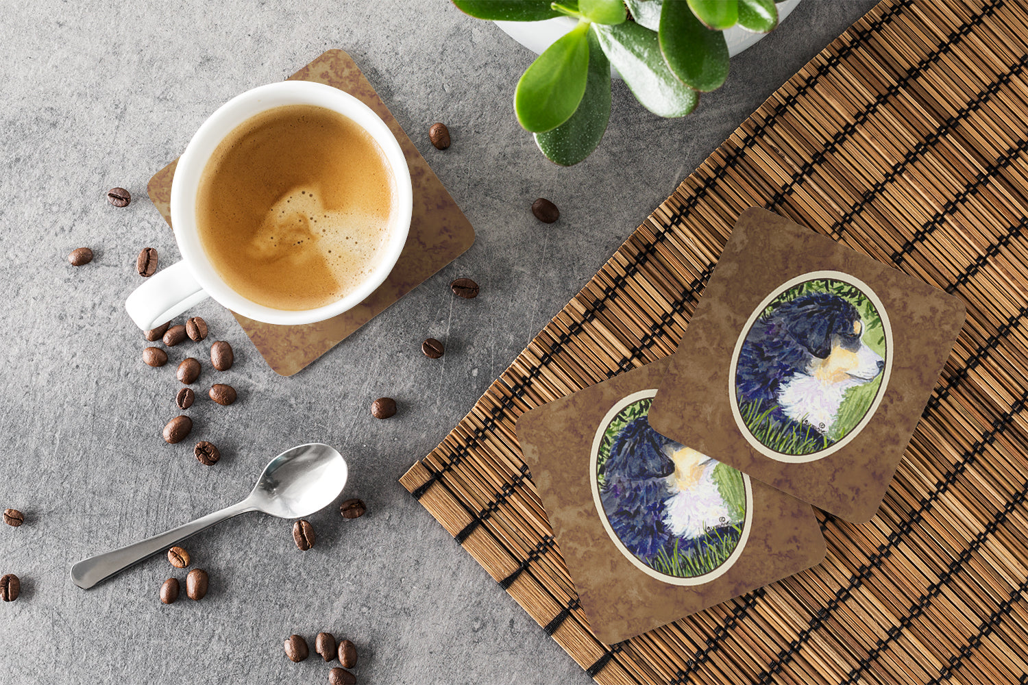 Bernese Mountain Dog Foam Coasters Set of 4 Cup Coasters for Indoor Outdoor, Tabletop Protection, Anti Slip, Mouse pad Material