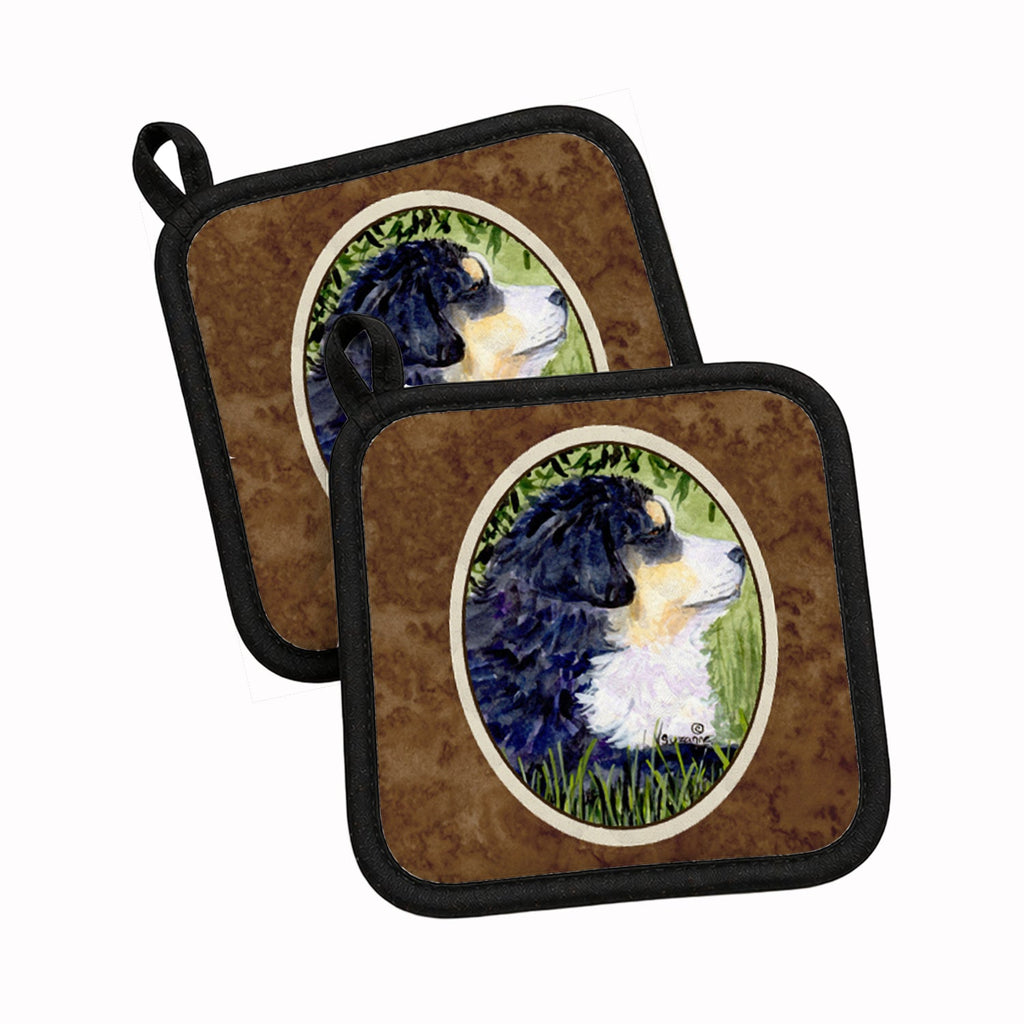 Bernese Mountain Dog Pot Holder Set of 2 Heat Resistant Quilted Hot Pads 7.5 x 7.5 Inch, Insulated Kitchen Trivets for Cooking & Baking