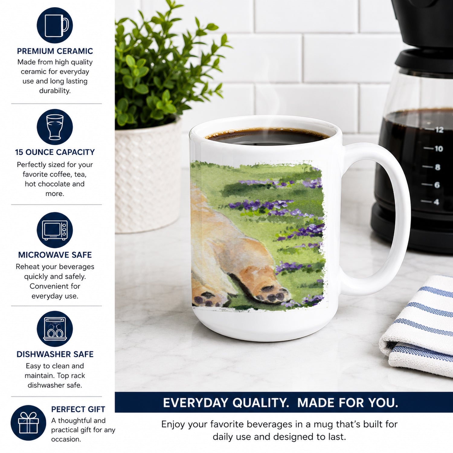 Golden Retriever Ceramic Coffee Mug 15 oz Decorative Large C Handle Mug Cup for Tea, Cocoa Hot Chocolate