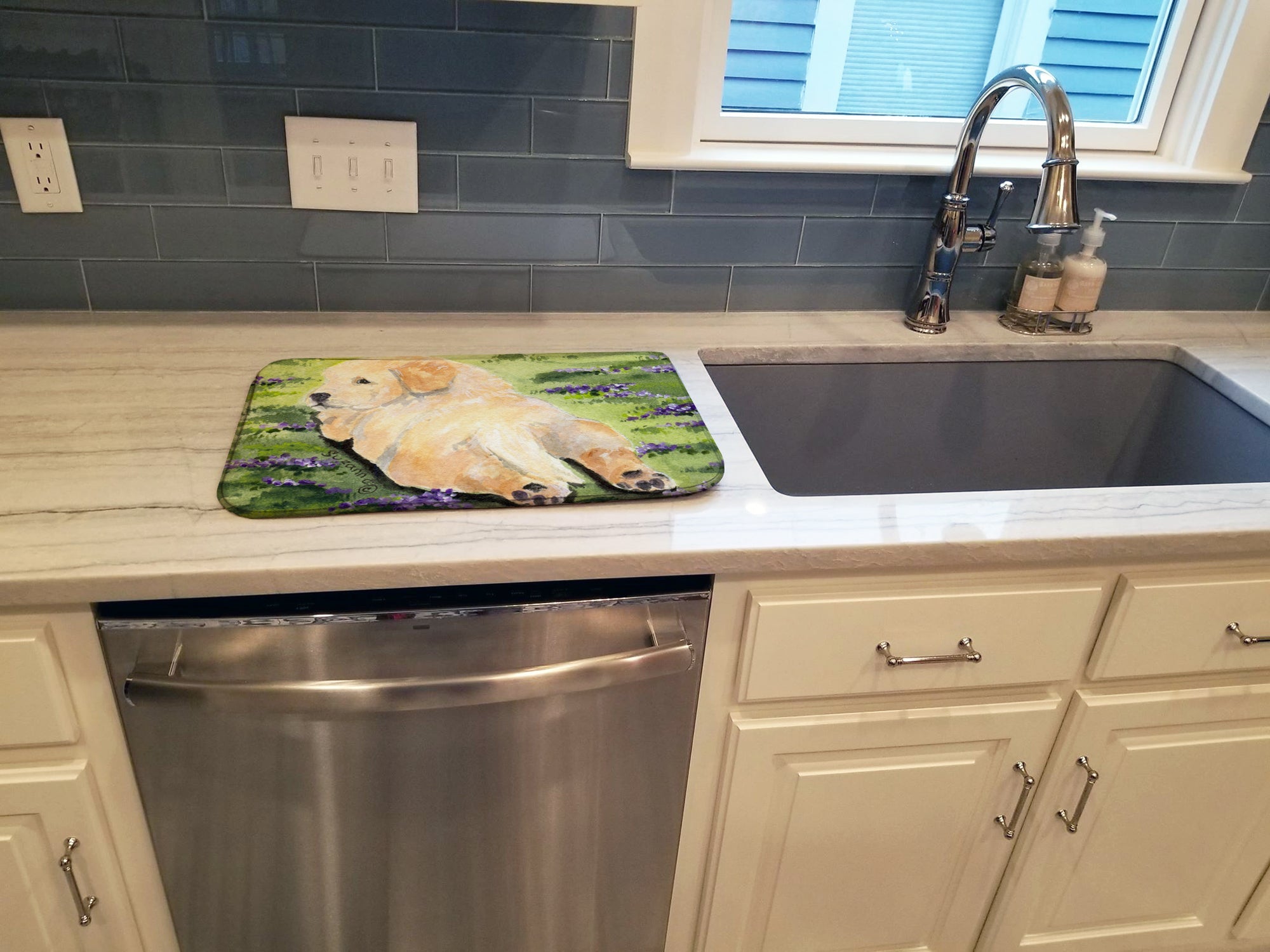 Golden Retriever Dish Drying Mat Absorbent Dish Drying Mat Pad for Kitchen Counter Dish Drainer Mat for Countertop, 14 x 21", Multicolor