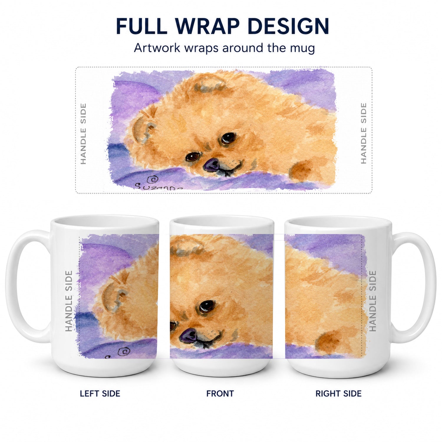 Pomeranian Ceramic Coffee Mug 15 oz Decorative Large C Handle Mug Cup for Tea, Cocoa Hot Chocolate