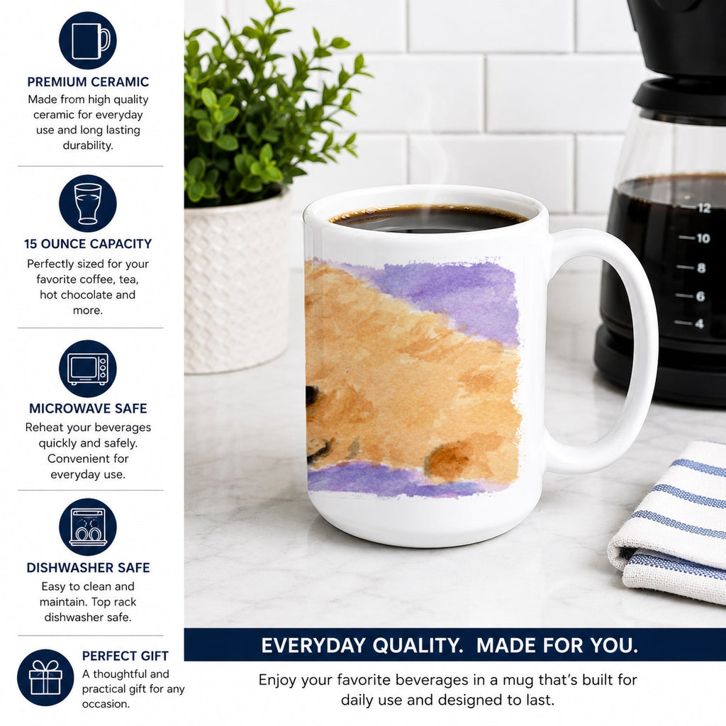 Pomeranian Ceramic Coffee Mug 15 oz Decorative Large C Handle Mug Cup for Tea, Cocoa Hot Chocolate