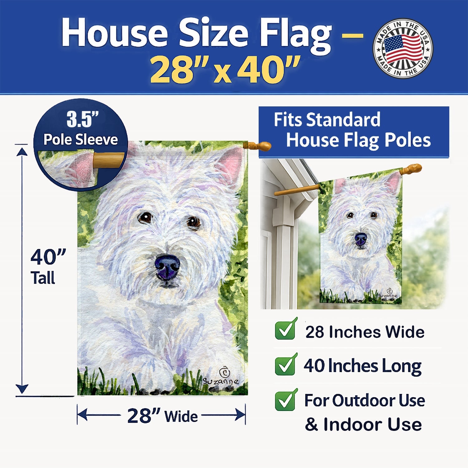 Westie House Flag 28x40 Porch Sleeve Pole Decorative Outside Yard Banner Artwork Wall Hanging, Polyester