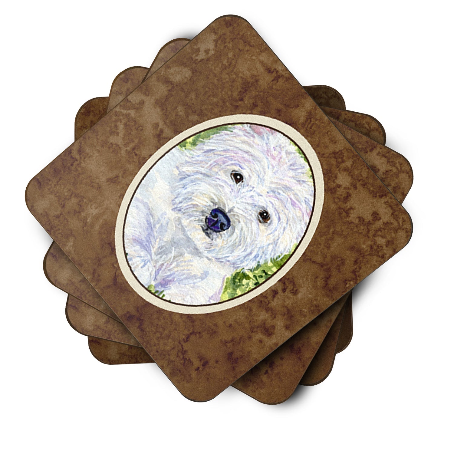 Westie Foam Coasters Set of 4 Cup Coasters for Indoor Outdoor, Tabletop Protection, Anti Slip, Mouse pad Material