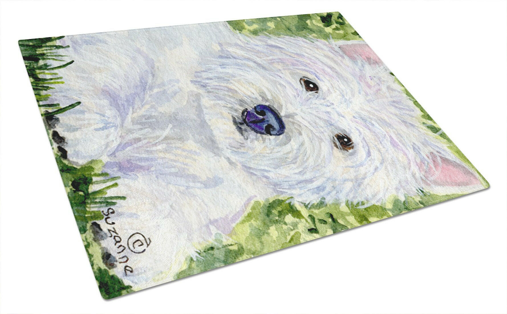 Westie Cutting Board Tempered Glass Kitchen Cutting Surface, Heat Resistant Chopping, Non-Slip Feet, Food Prep & Serving