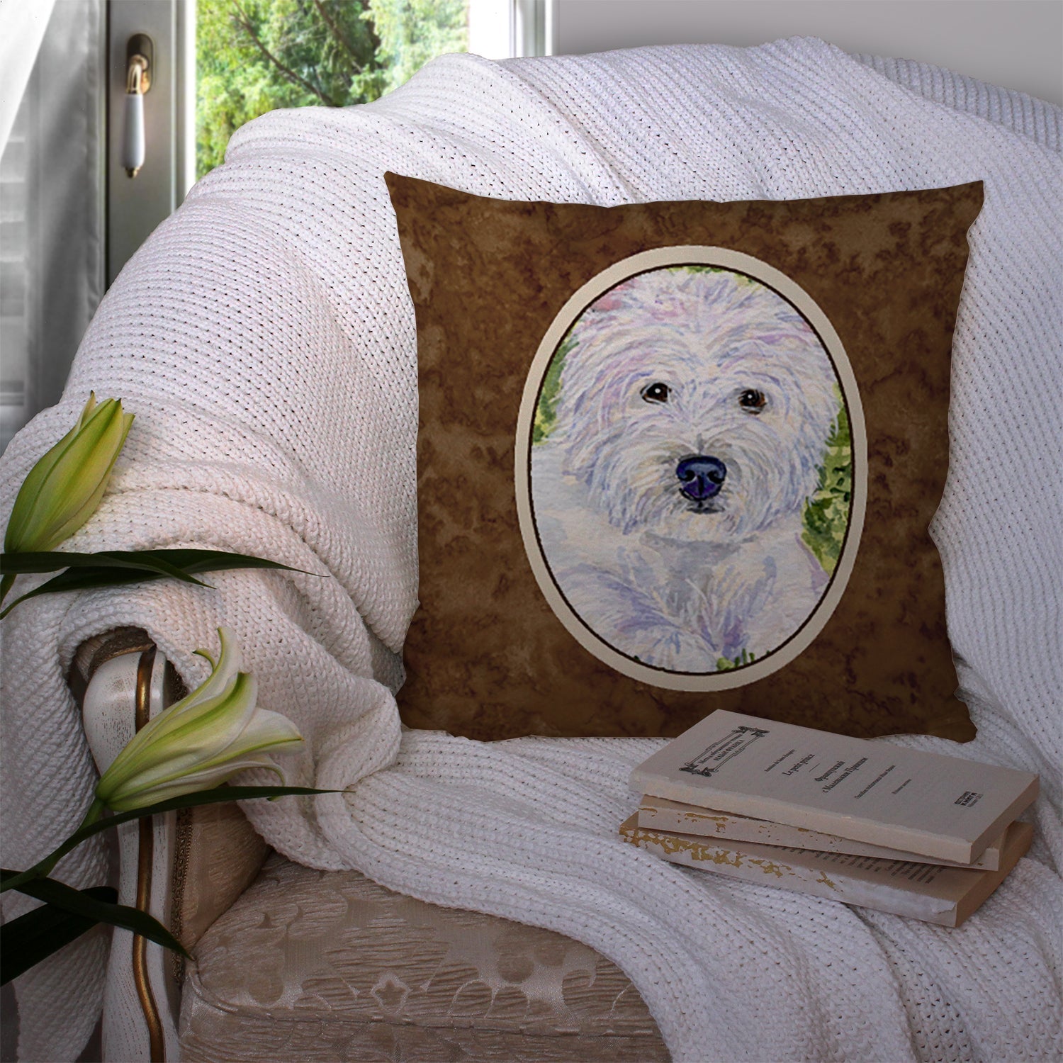 Westie Decorative Throw Pillow 14x14 Indoor Outdoor Accent Cushion, Fabric Cover with Insert for Sofa, Bed, Porch & Living Room