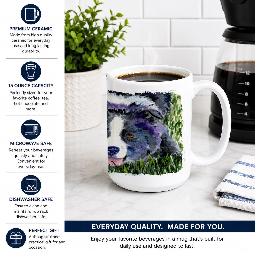 Border Collie Ceramic Coffee Mug 15 oz Decorative Large C Handle Mug Cup for Tea, Cocoa Hot Chocolate