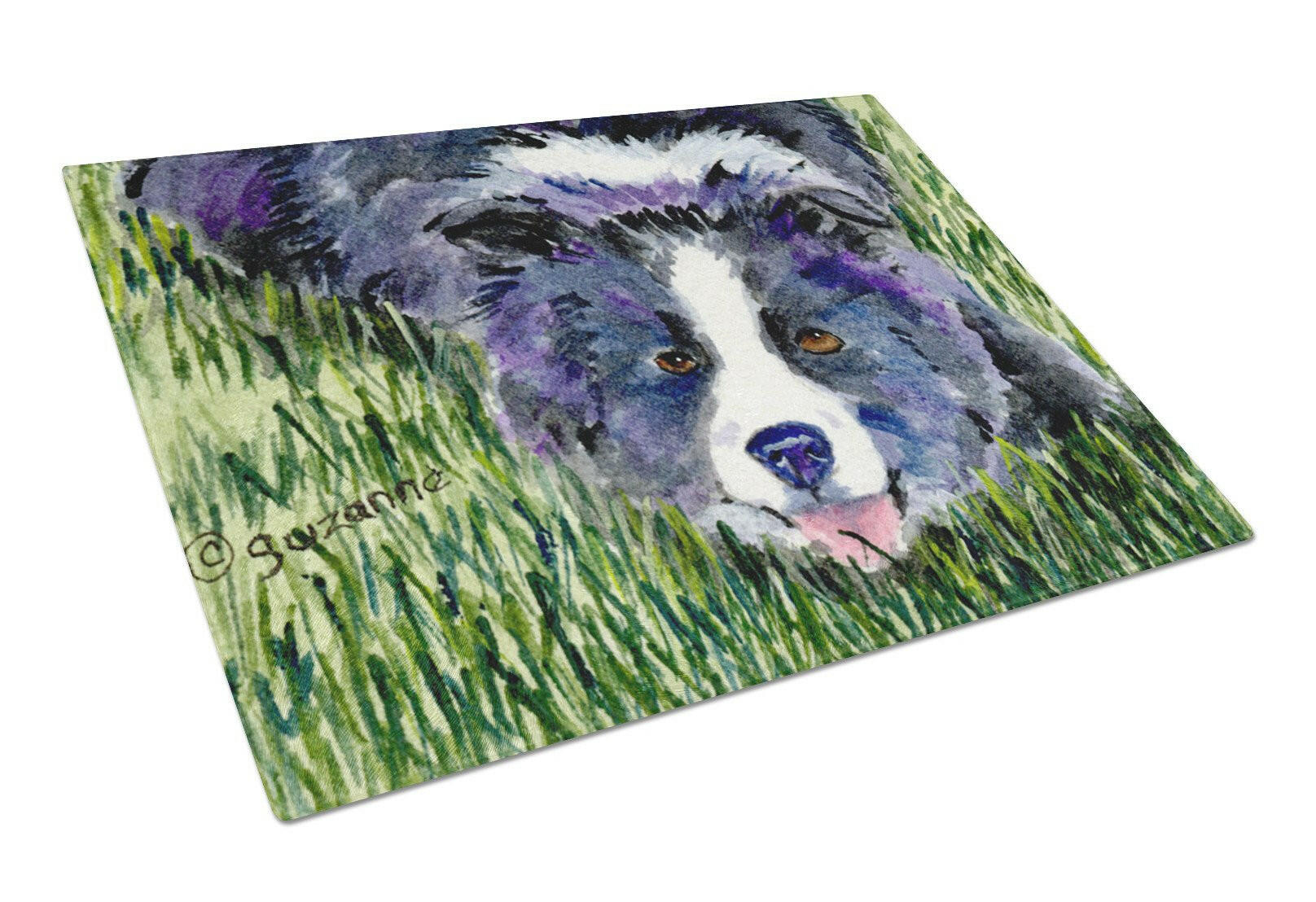 Border Collie Cutting Board Tempered Glass Kitchen Cutting Surface, Heat Resistant Chopping, Non-Slip Feet, Food Prep & Serving