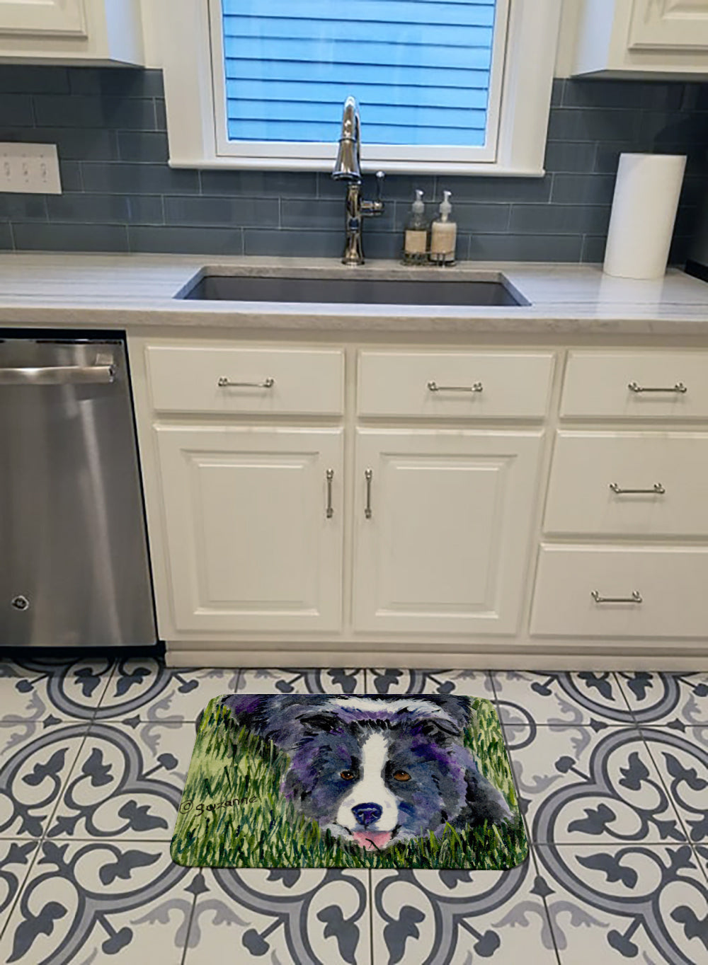 Border Collie Memory Foam Kitchen Mat Machine Washable Anti-Fatigue Cushion Comfort Bath or Kitchen Rug