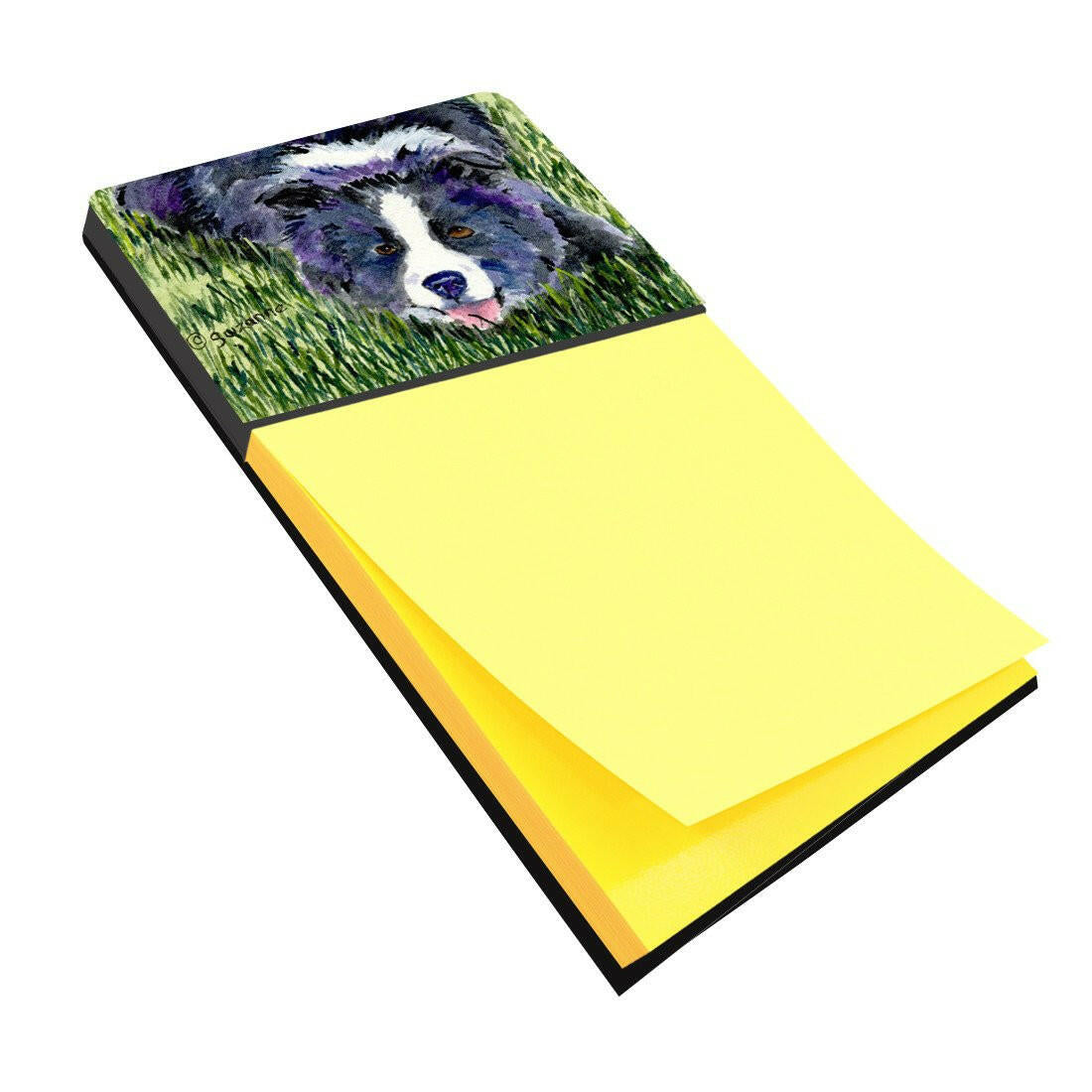 Border Collie Watercolor Sticky Note Holder Refillable Dispenser Desk Accessory 3x3 Pad Gift