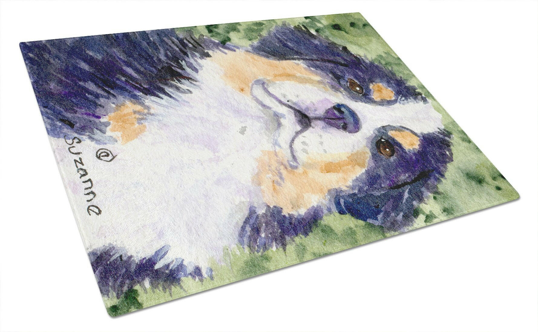 Bernese Mountain Dog Cutting Board Tempered Glass Kitchen Cutting Surface, Heat Resistant Chopping, Non-Slip Feet, Food Prep & Serving