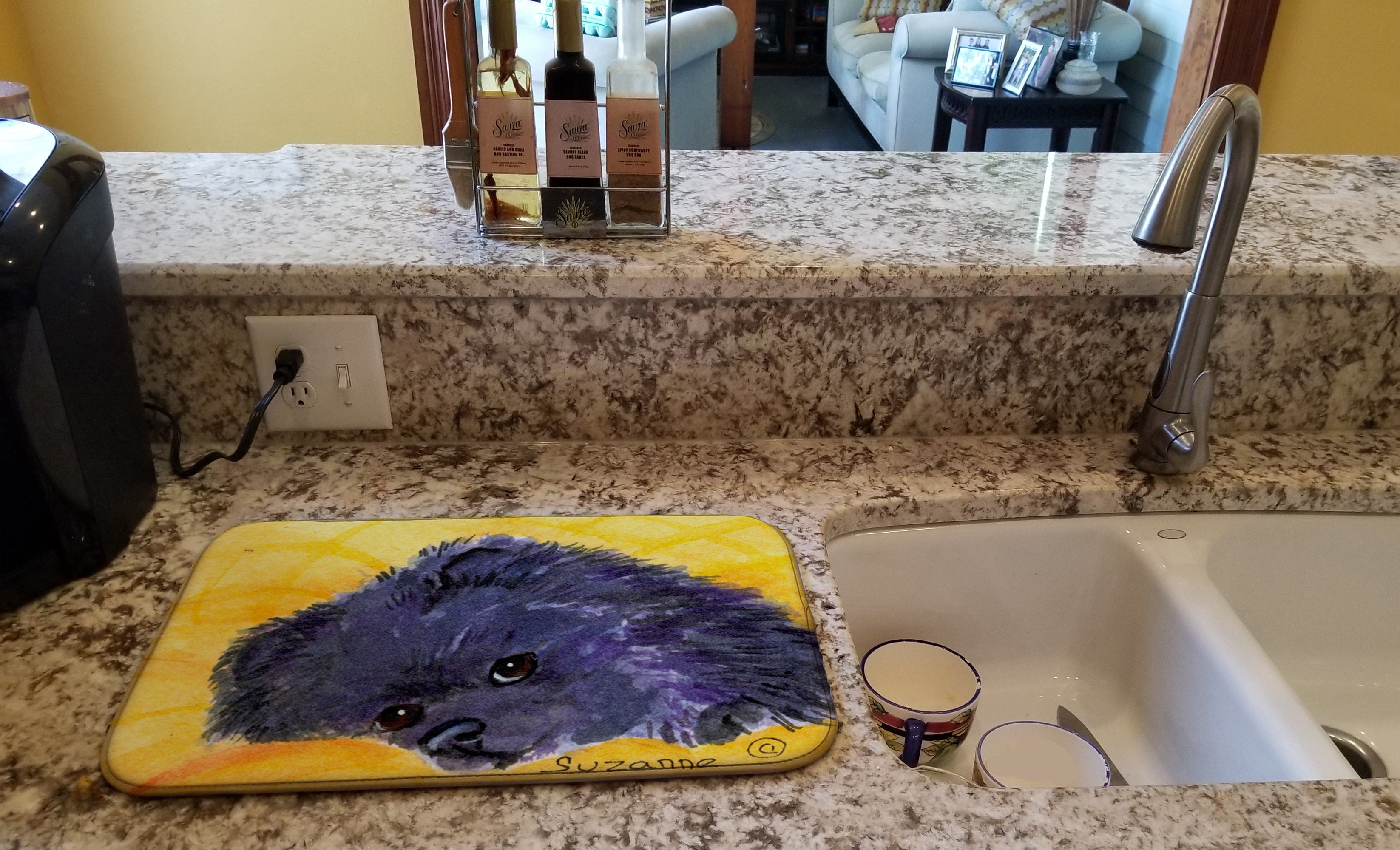 Pomeranian Dish Drying Mat Absorbent Dish Drying Mat Pad for Kitchen Counter Dish Drainer Mat for Countertop, 14 x 21", Multicolor