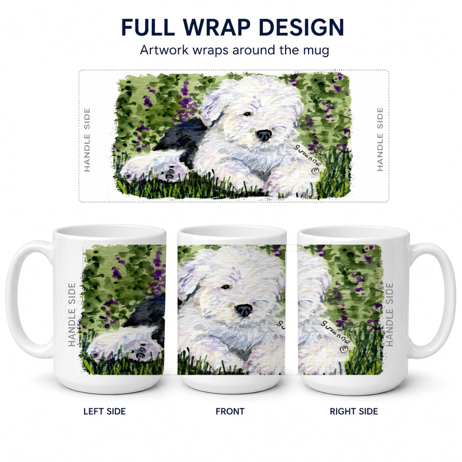 Old English Sheepdog Ceramic Coffee Mug 15 oz Decorative Large C Handle Mug Cup for Tea, Cocoa Hot Chocolate