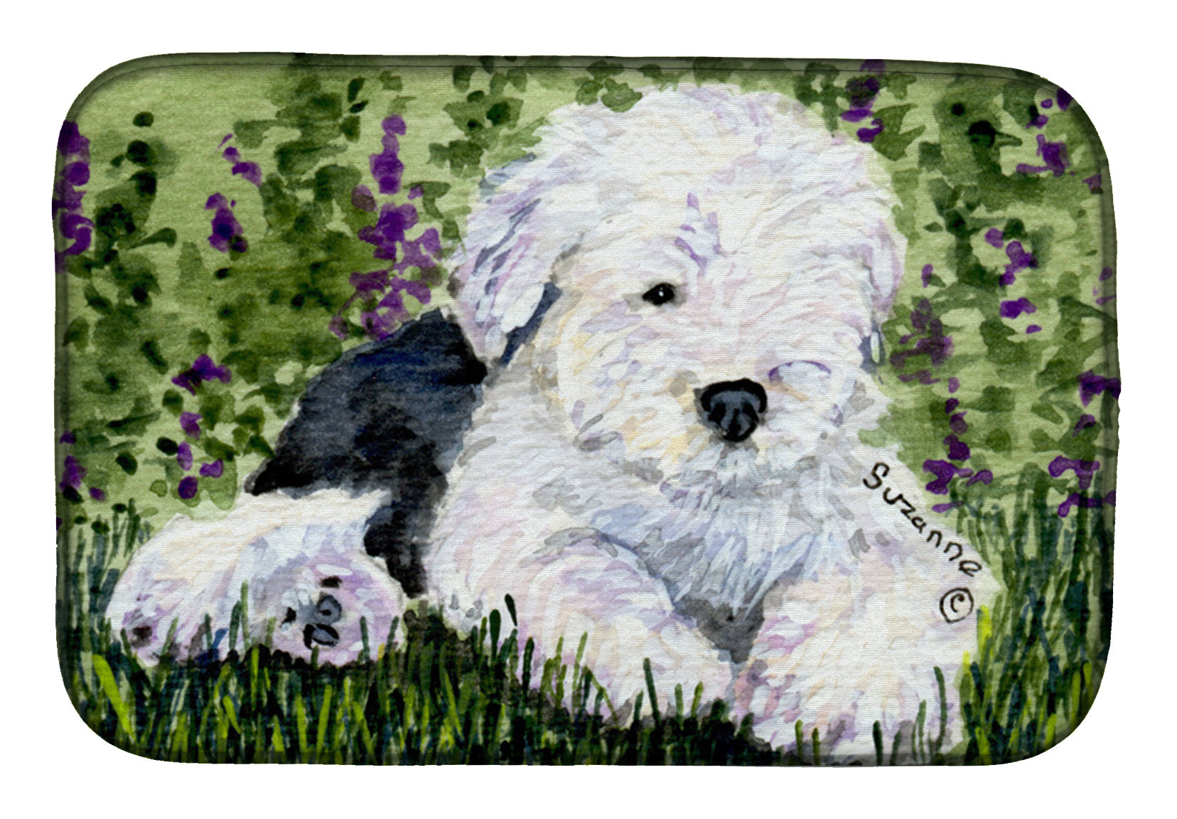 Old English Sheepdog Dish Drying Mat Absorbent Dish Drying Mat Pad for Kitchen Counter Dish Drainer Mat for Countertop, 14 x 21", Multicolor