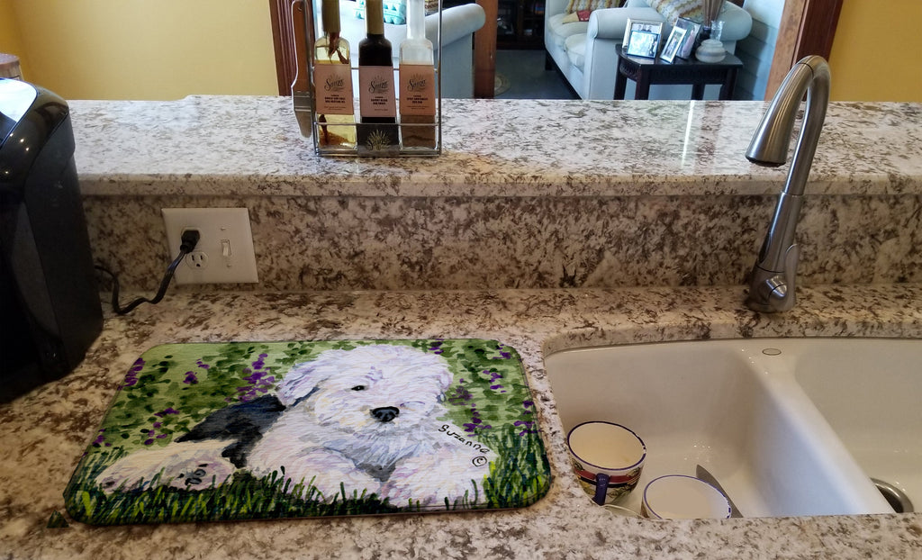 Old English Sheepdog Dish Drying Mat Absorbent Dish Drying Mat Pad for Kitchen Counter Dish Drainer Mat for Countertop, 14 x 21", Multicolor