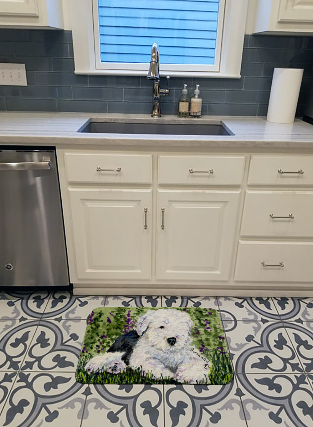 Old English Sheepdog Memory Foam Kitchen Mat Machine Washable Anti-Fatigue Cushion Comfort Bath or Kitchen Rug