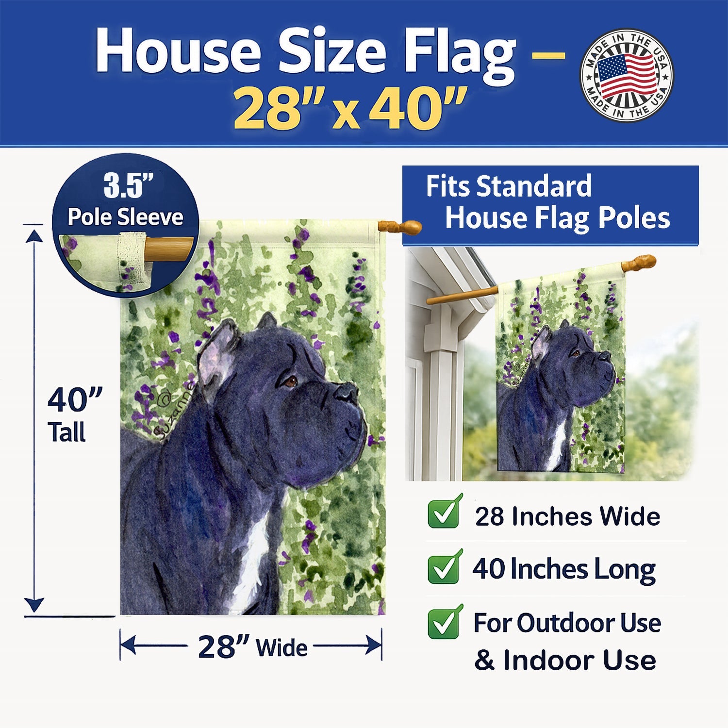 Cane Corso House Flag 28x40 Porch Sleeve Pole Decorative Outside Yard Banner Artwork Wall Hanging, Polyester