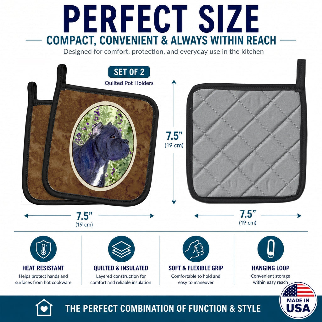 Cane Corso Pot Holder Set of 2 Heat Resistant Quilted Hot Pads 7.5 x 7.5 Inch, Insulated Kitchen Trivets for Cooking & Baking