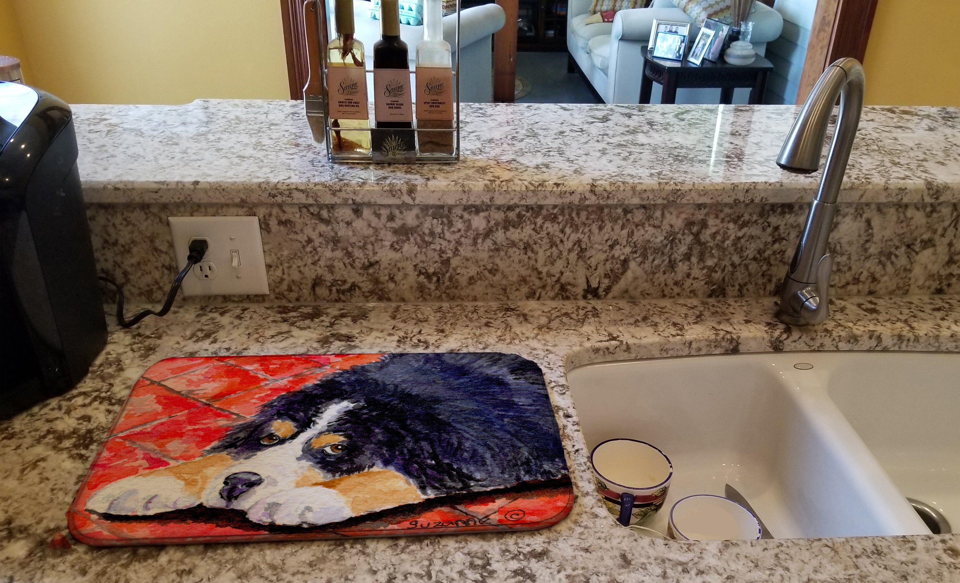 Bernese Mountain Dog Dish Drying Mat Absorbent Dish Drying Mat Pad for Kitchen Counter Dish Drainer Mat for Countertop, 14 x 21", Multicolor