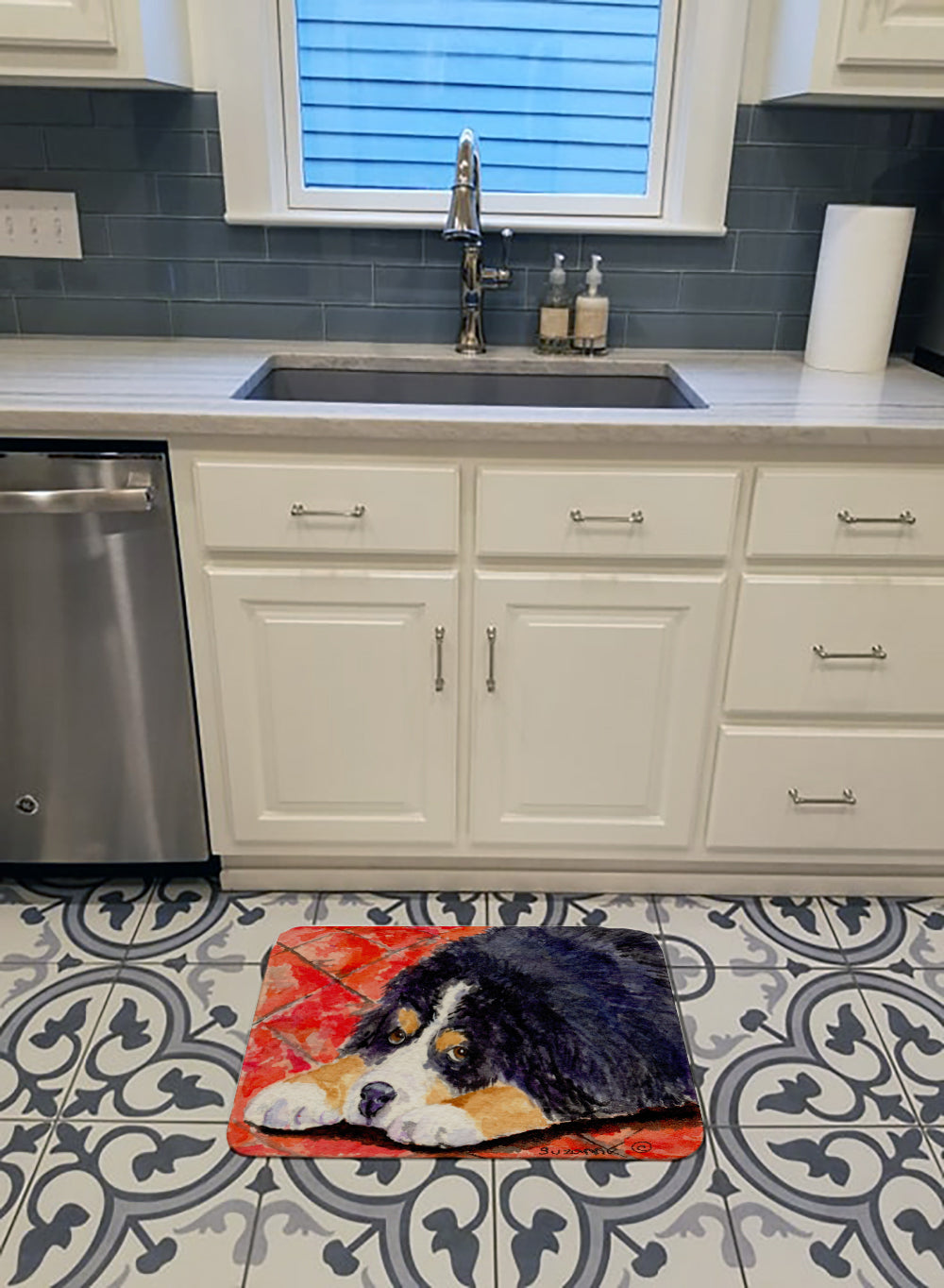 Bernese Mountain Dog Memory Foam Kitchen Mat Machine Washable Anti-Fatigue Cushion Comfort Bath or Kitchen Rug