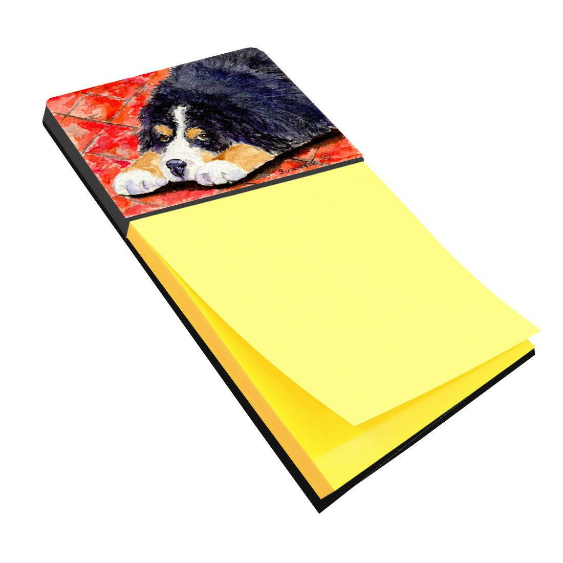 Bernese Mountain Dog Watercolor Sticky Note Holder Refillable Dispenser Desk Accessory 3x3 Pad Gift
