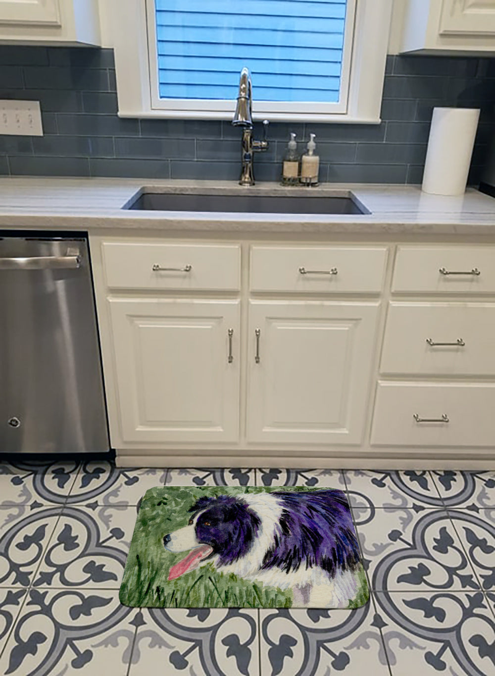 Border Collie Memory Foam Kitchen Mat Machine Washable Anti-Fatigue Cushion Comfort Bath or Kitchen Rug