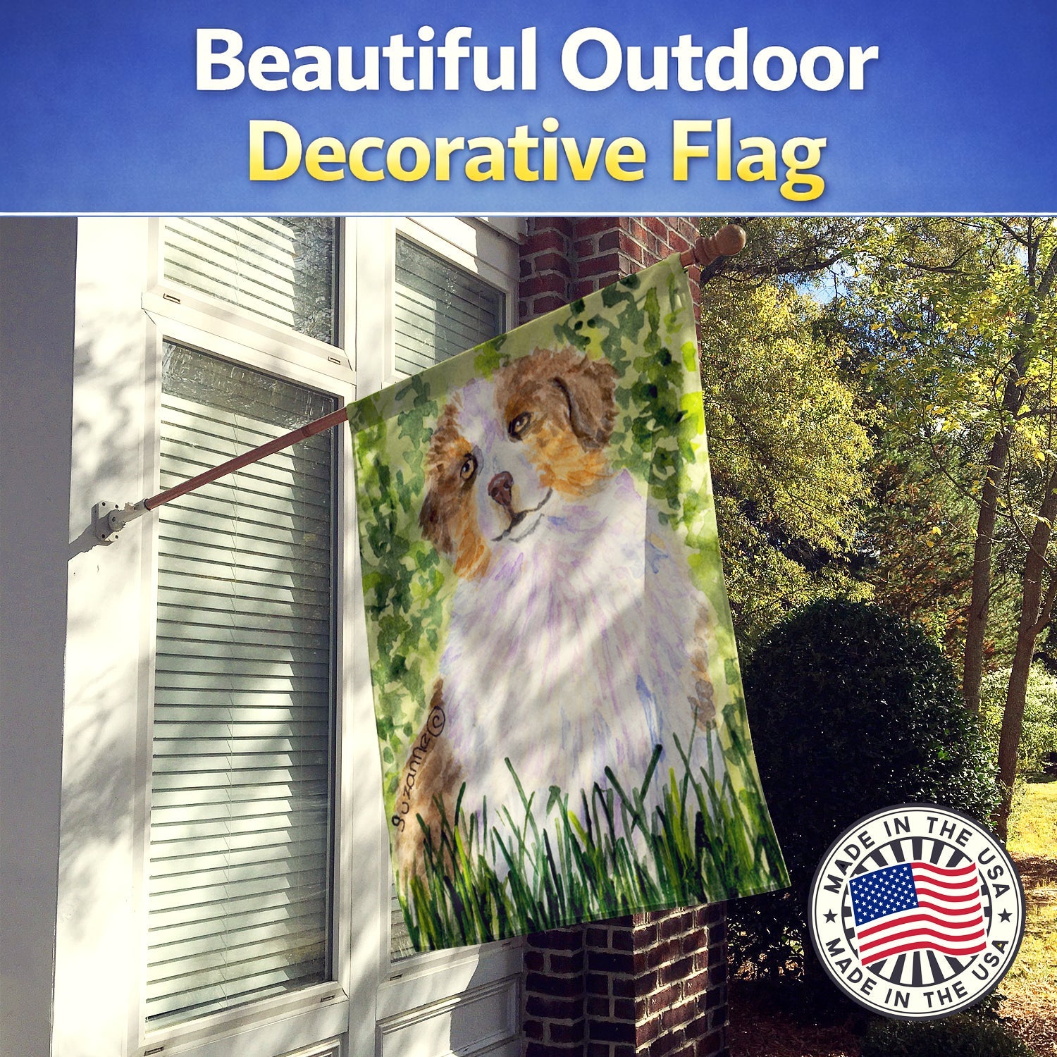 Australian Shepherd House Flag 28x40 Porch Sleeve Pole Decorative Outside Yard Banner Artwork Wall Hanging, Polyester