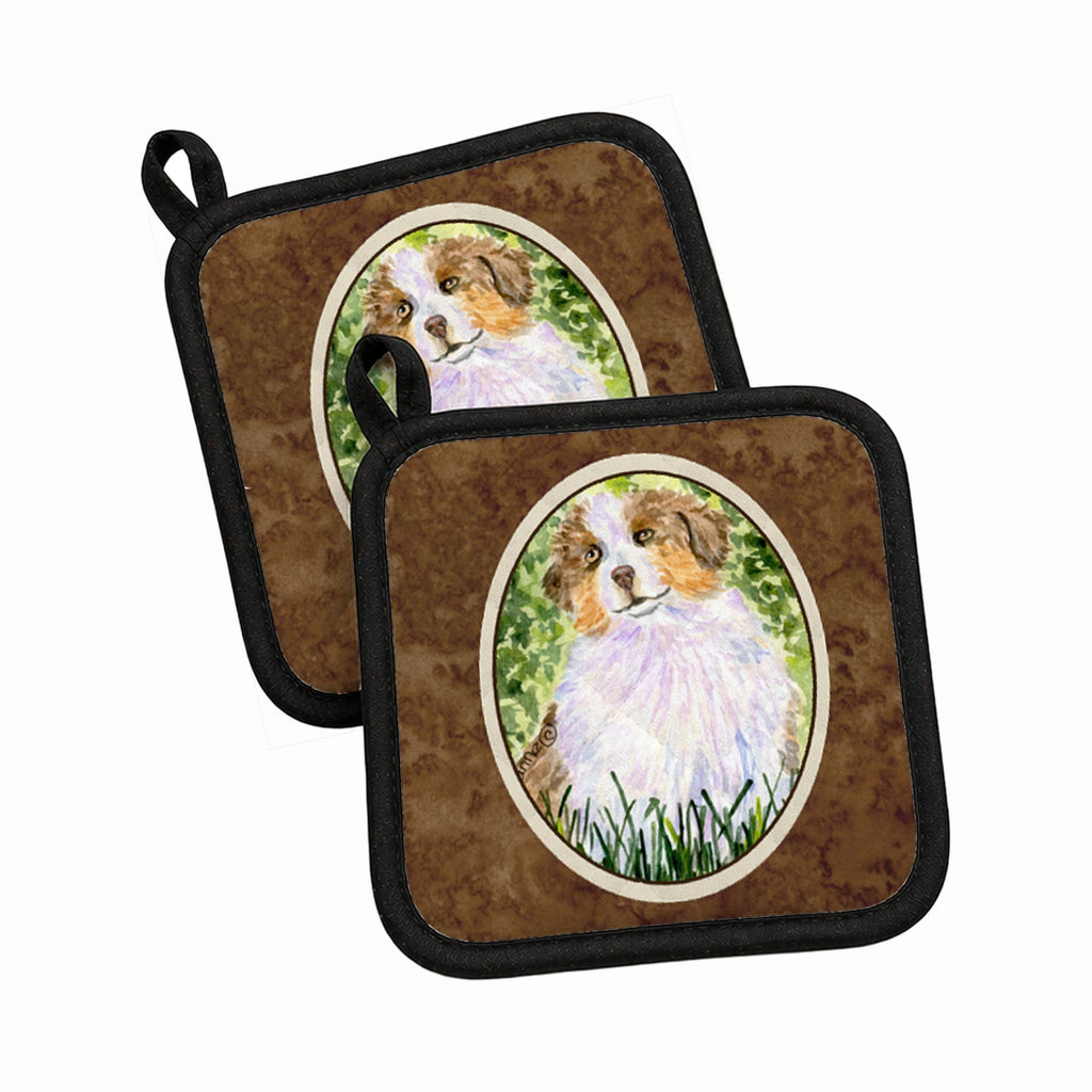 Australian Shepherd Pot Holder Set of 2 Heat Resistant Quilted Hot Pads 7.5 x 7.5 Inch, Insulated Kitchen Trivets for Cooking & Baking