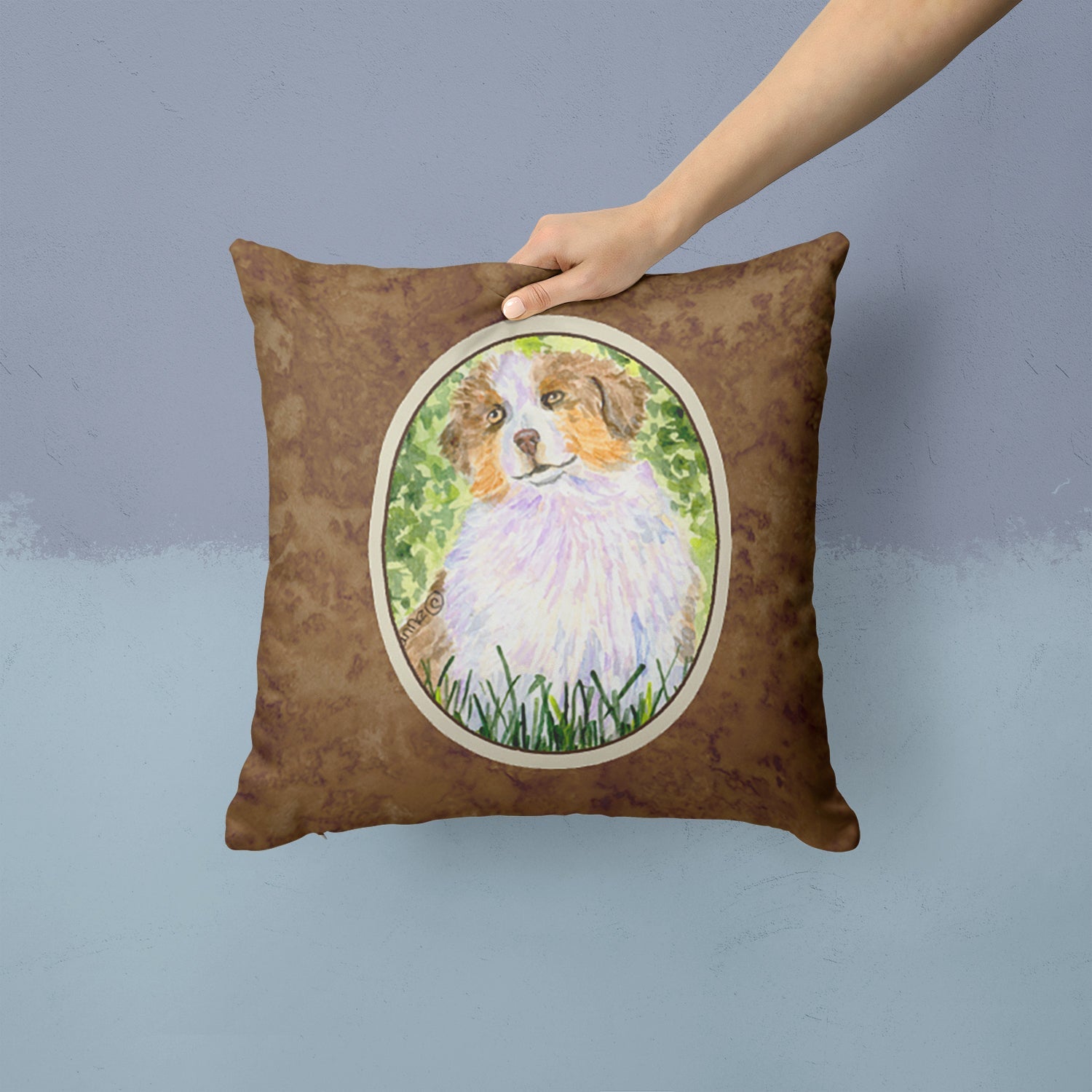 Australian Shepherd Decorative Throw Pillow 14x14 Indoor Outdoor Accent Cushion, Fabric Cover with Insert for Sofa, Bed, Porch & Living Room