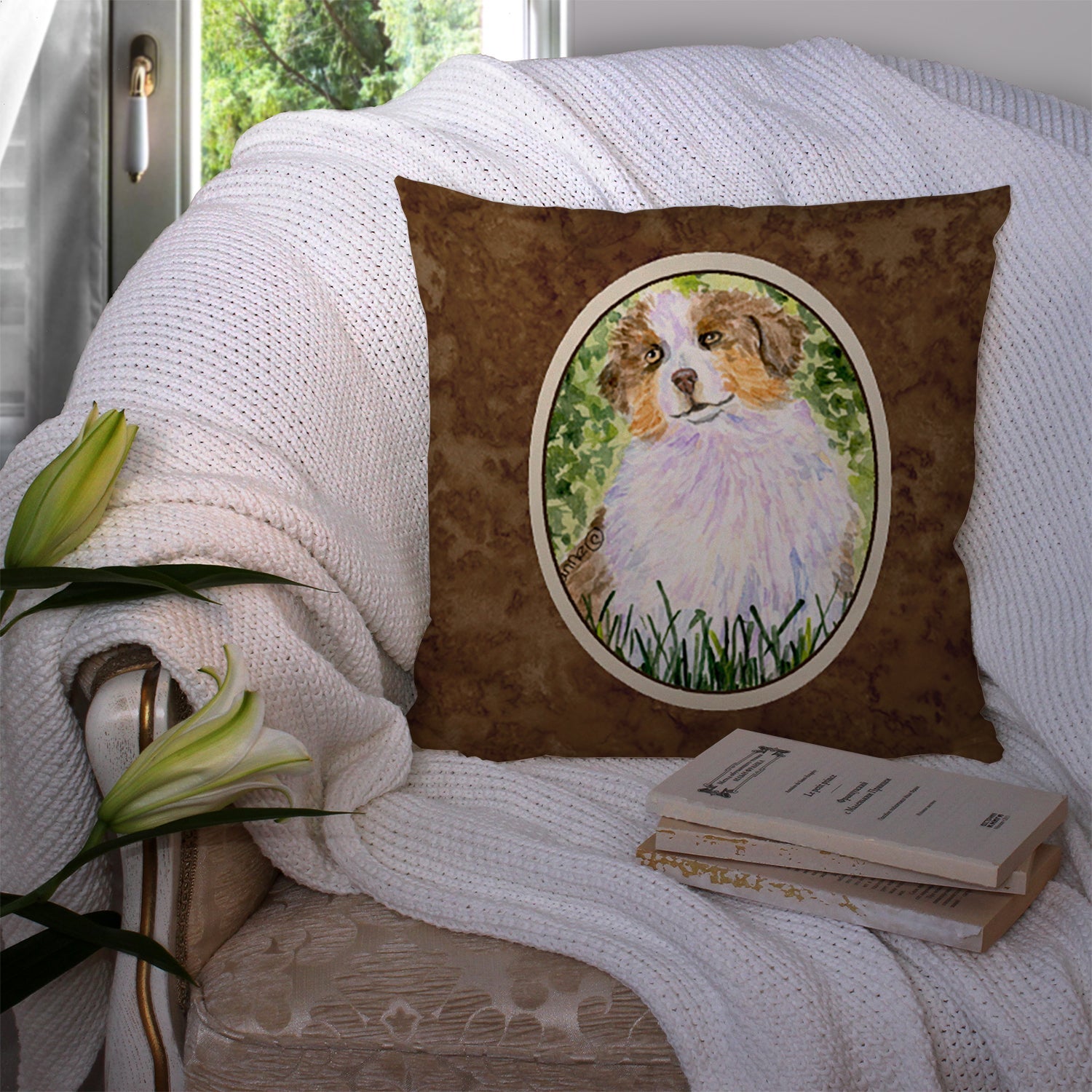 Australian Shepherd Decorative Throw Pillow 14x14 Indoor Outdoor Accent Cushion, Fabric Cover with Insert for Sofa, Bed, Porch & Living Room