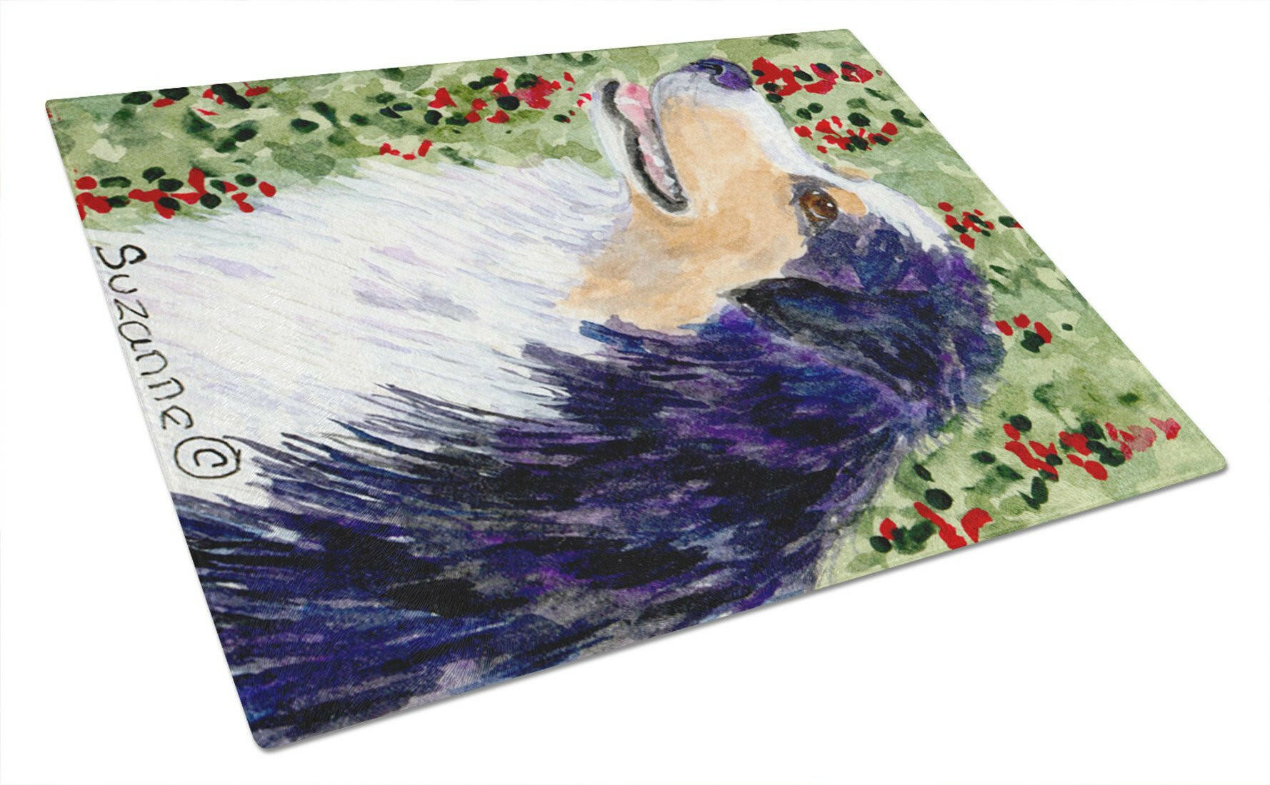 Australian Shepherd Cutting Board Tempered Glass Kitchen Cutting Surface, Heat Resistant Chopping, Non-Slip Feet, Food Prep & Serving