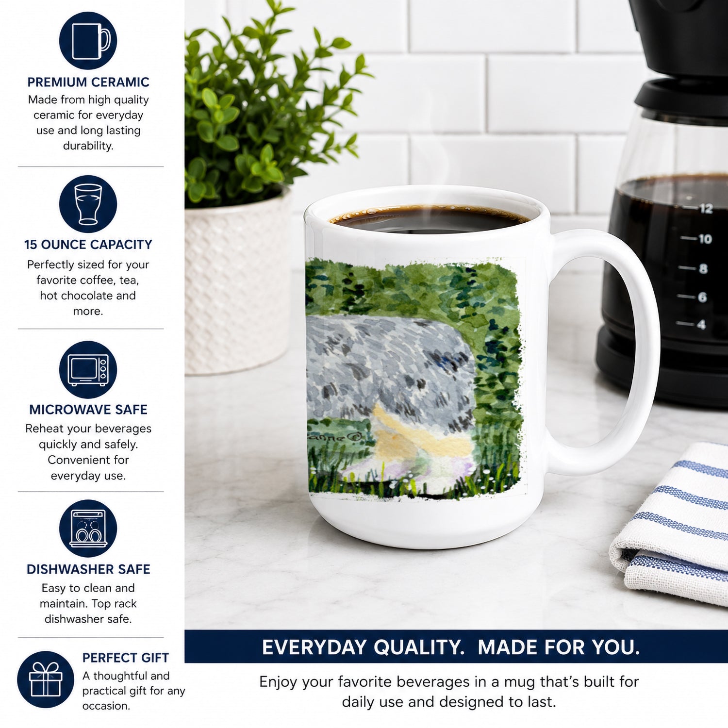 Australian Shepherd Ceramic Coffee Mug 15 oz Decorative Large C Handle Mug Cup for Tea, Cocoa Hot Chocolate
