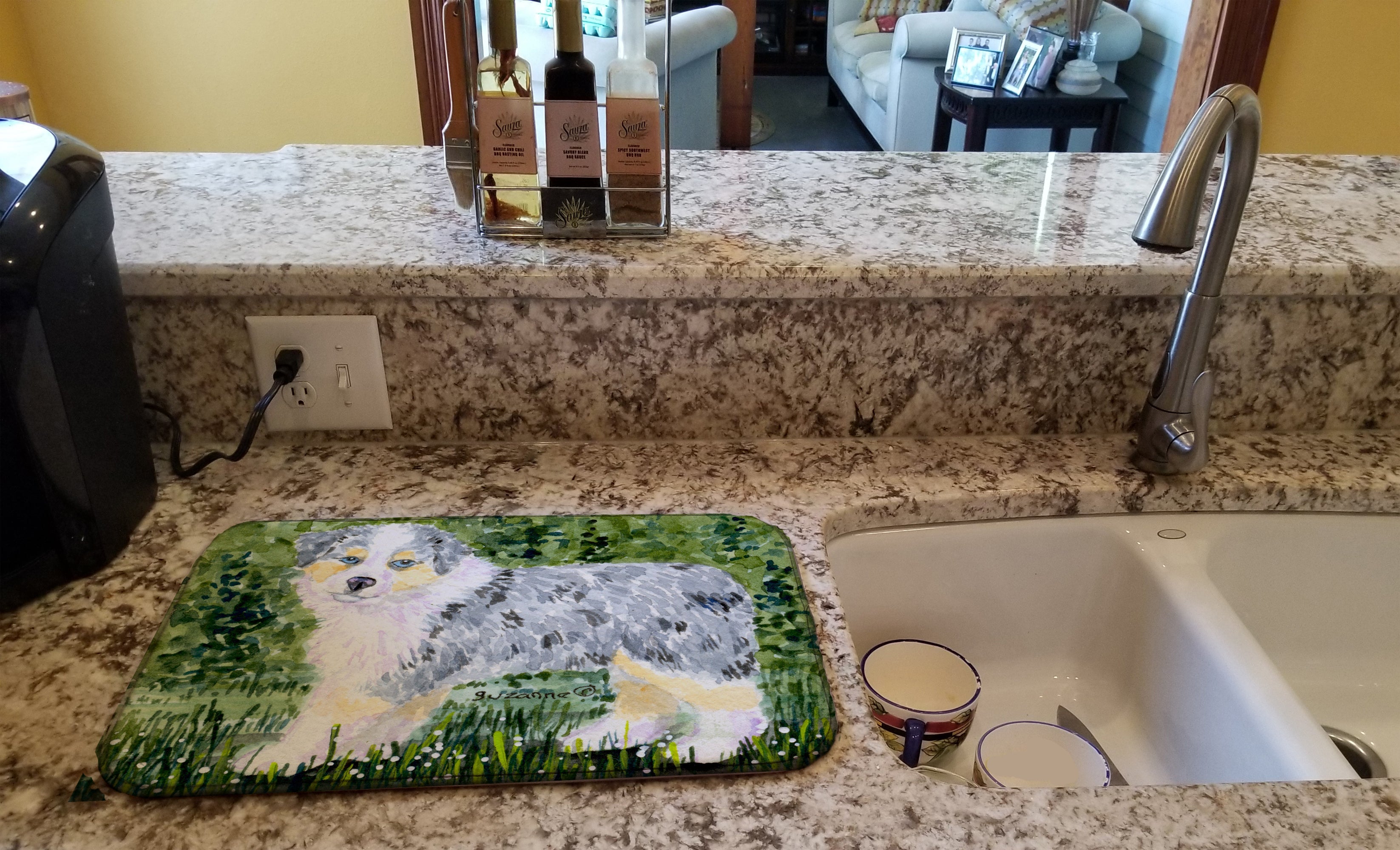 Australian Shepherd Dish Drying Mat Absorbent Dish Drying Mat Pad for Kitchen Counter Dish Drainer Mat for Countertop, 14 x 21", Multicolor
