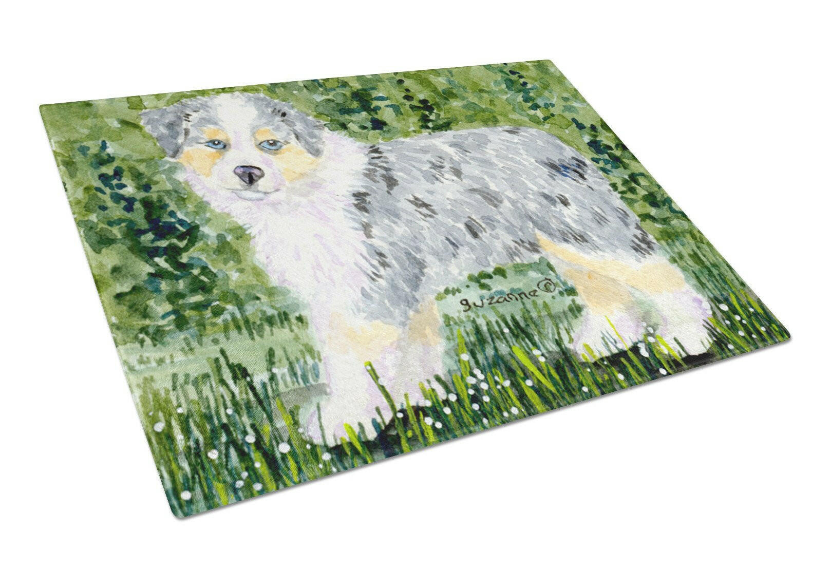 Australian Shepherd Cutting Board Tempered Glass Kitchen Cutting Surface, Heat Resistant Chopping, Non-Slip Feet, Food Prep & Serving