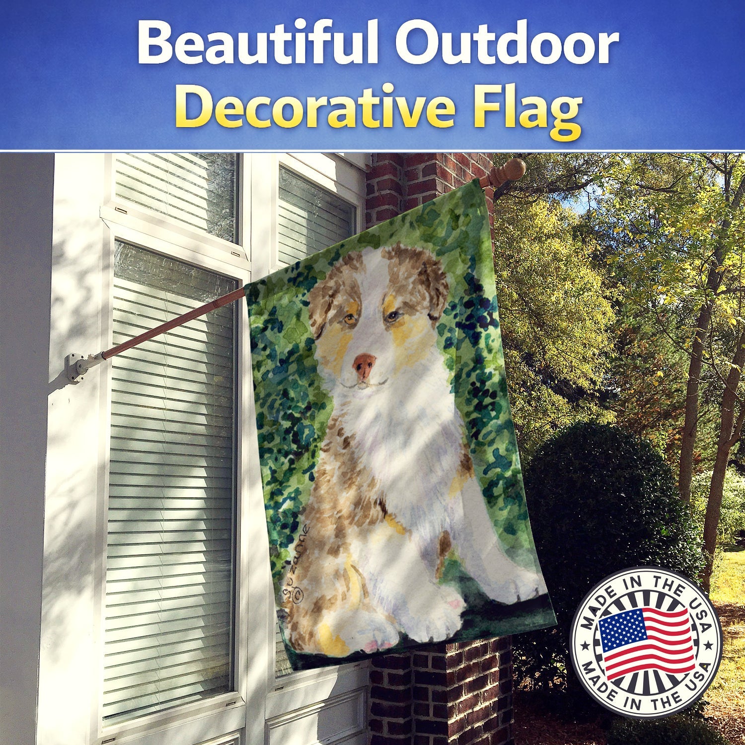 Australian Shepherd House Flag 28x40 Porch Sleeve Pole Decorative Outside Yard Banner Artwork Wall Hanging, Polyester