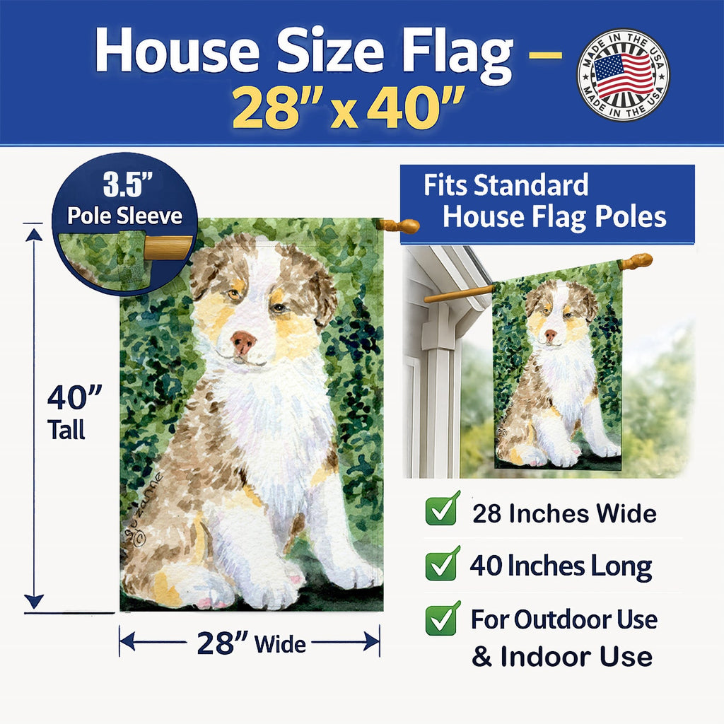 Australian Shepherd House Flag 28x40 Porch Sleeve Pole Decorative Outside Yard Banner Artwork Wall Hanging, Polyester