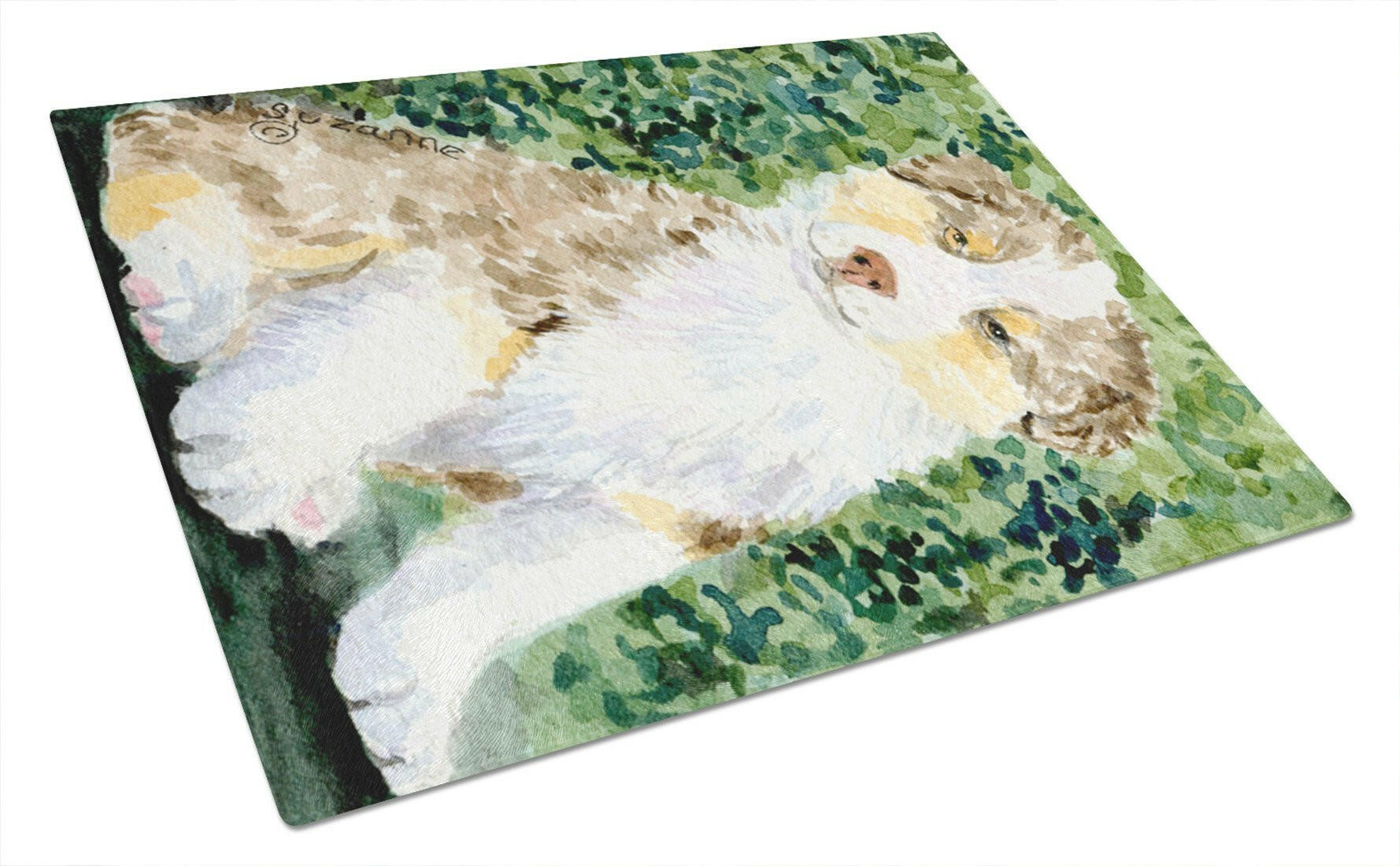Australian Shepherd Cutting Board Tempered Glass Kitchen Cutting Surface, Heat Resistant Chopping, Non-Slip Feet, Food Prep & Serving