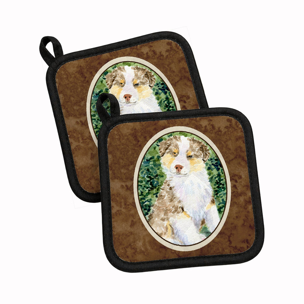 Australian Shepherd Pot Holder Set of 2 Heat Resistant Quilted Hot Pads 7.5 x 7.5 Inch, Insulated Kitchen Trivets for Cooking & Baking