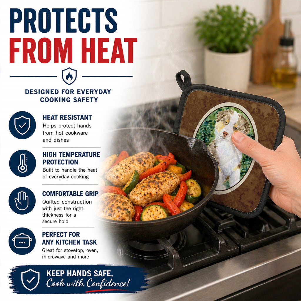 Australian Shepherd Pot Holder Set of 2 Heat Resistant Quilted Hot Pads 7.5 x 7.5 Inch, Insulated Kitchen Trivets for Cooking & Baking