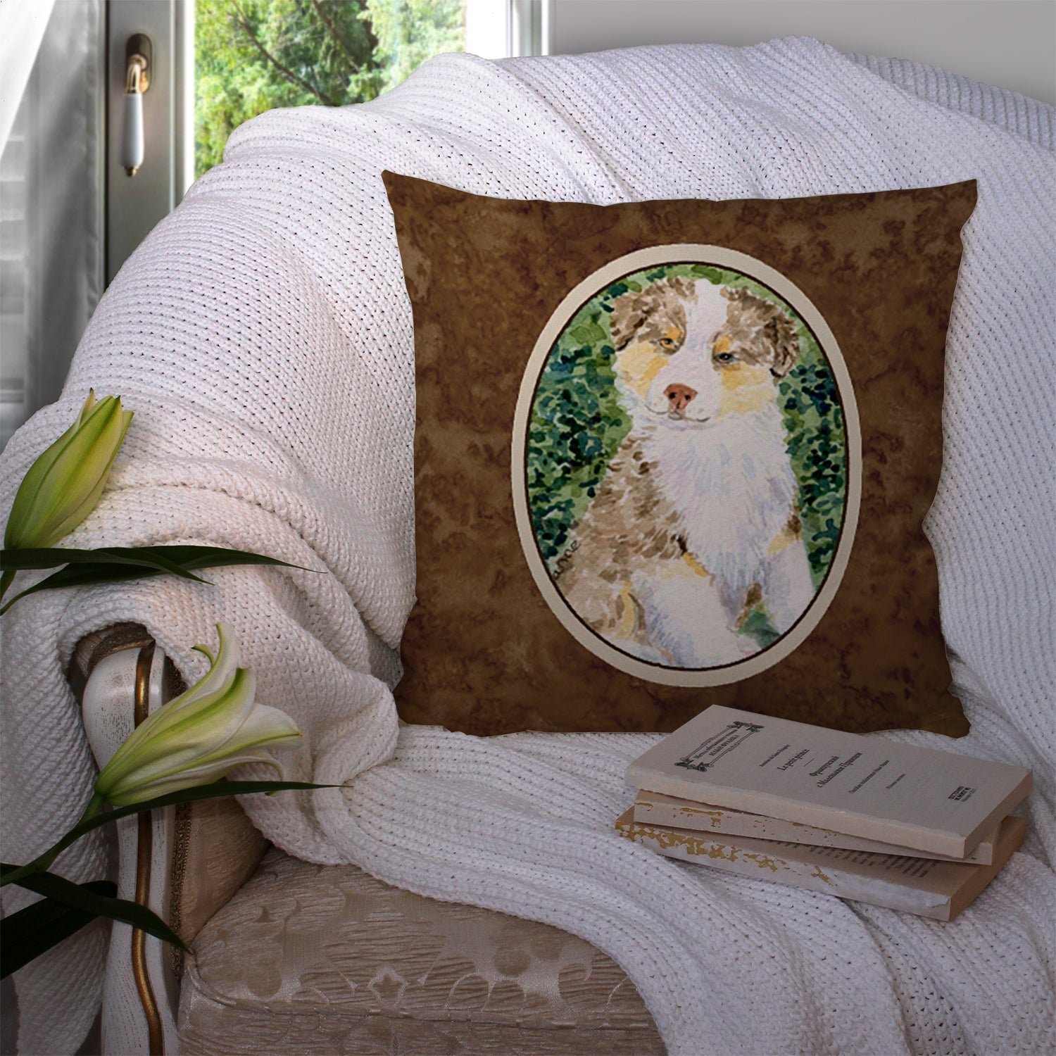 Australian Shepherd Decorative Throw Pillow 14x14 Indoor Outdoor Accent Cushion, Fabric Cover with Insert for Sofa, Bed, Porch & Living Room