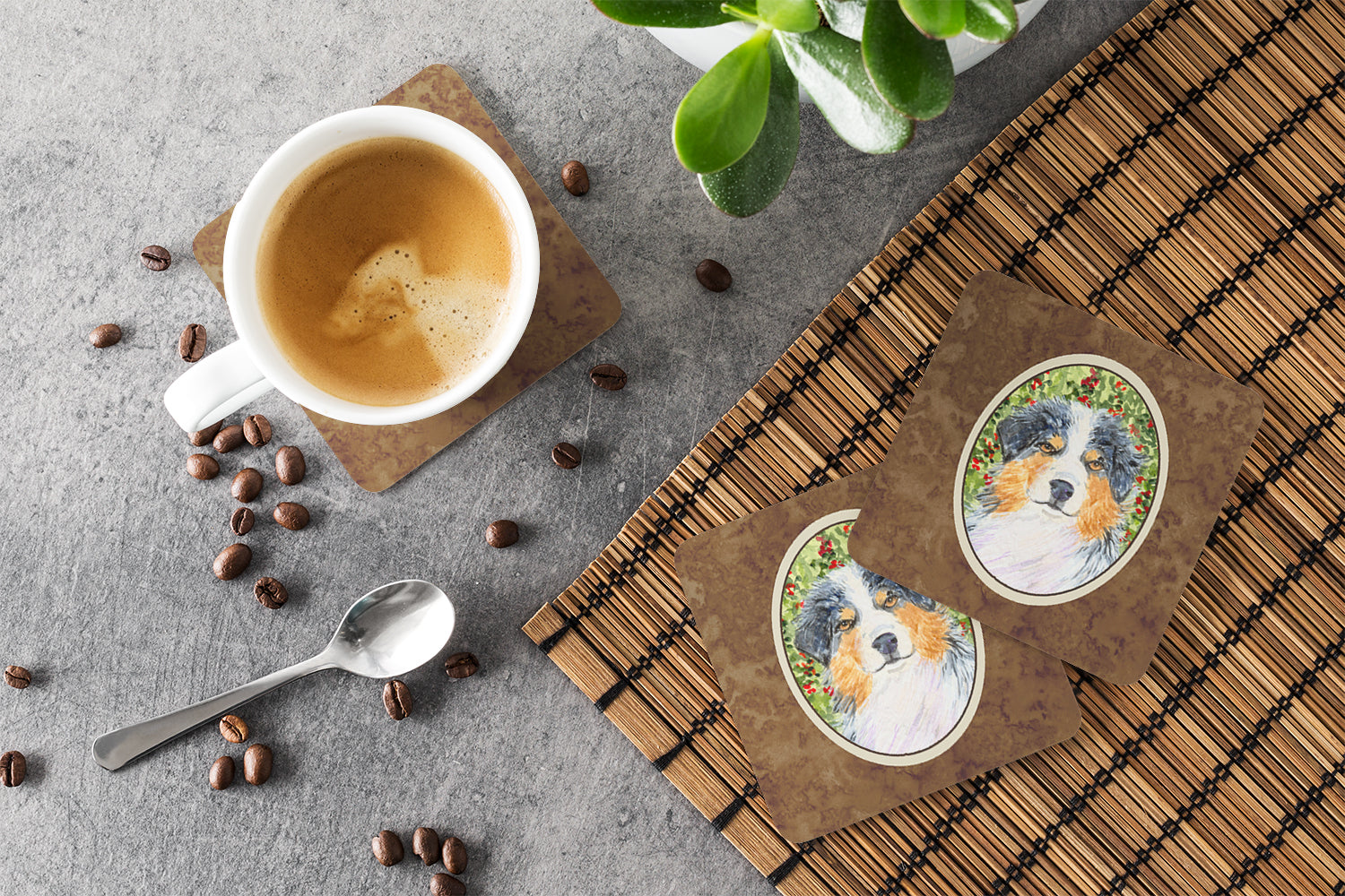 Australian Shepherd Foam Coasters Set of 4 Cup Coasters for Indoor Outdoor, Tabletop Protection, Anti Slip, Mouse pad Material