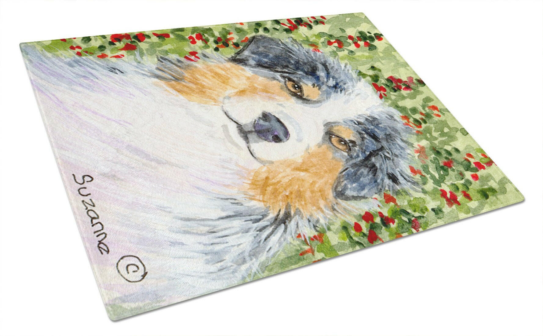 Australian Shepherd Cutting Board Tempered Glass Kitchen Cutting Surface, Heat Resistant Chopping, Non-Slip Feet, Food Prep & Serving
