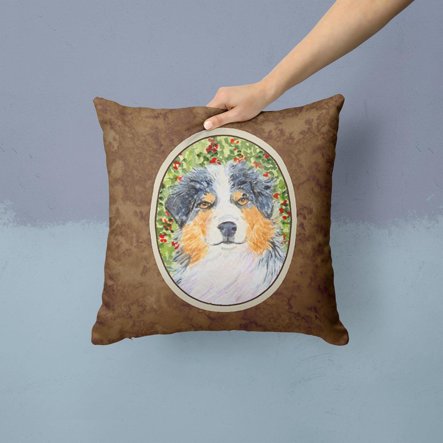 Australian Shepherd Decorative Throw Pillow 14x14 Indoor Outdoor Accent Cushion, Fabric Cover with Insert for Sofa, Bed, Porch & Living Room
